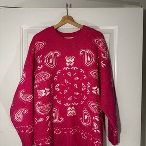 American Eagle Outfitters Pink Paisley Crew Neck Sweater